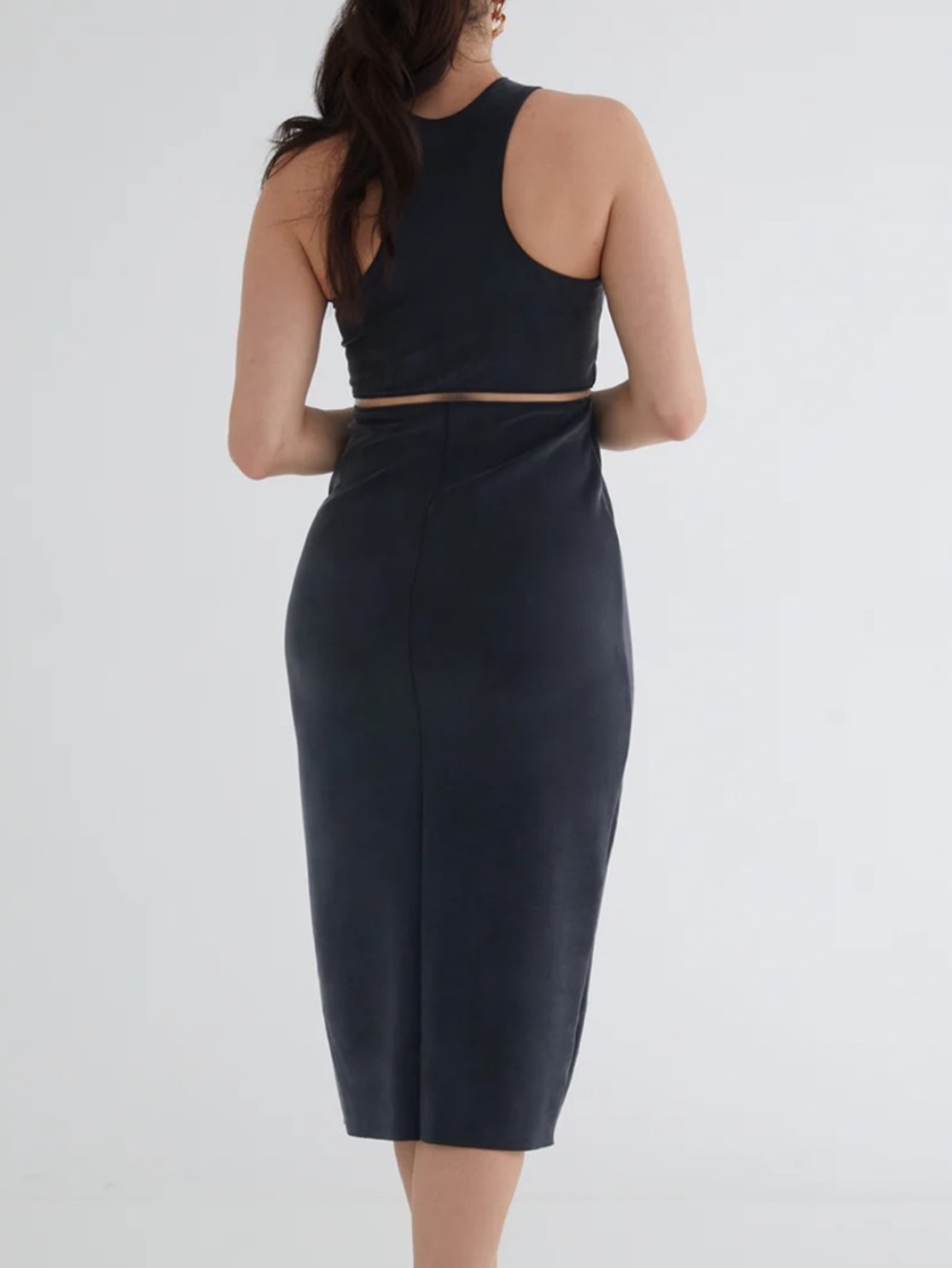 Kada NWT The Sculpt Racerback Midi Dress Sleeveless Shift Charcoal Size XS - Picture 3 of 11